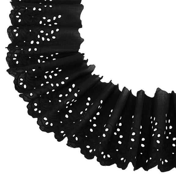 5 Yards Cotton Embroidery Flower Wavy Edged Lace Ribbons for Cloth DIY Making Decor Black 5-5/8 inch(143mm)