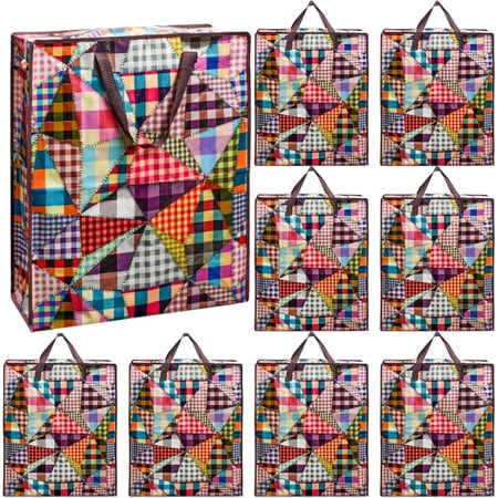 9 Pack Moving Bag, 90 L Heavy Duty Storage Tote with Zippers Handles, Foldable Cloth Packing Duffle Bags for Space Saving, College Dorm Room Essentials