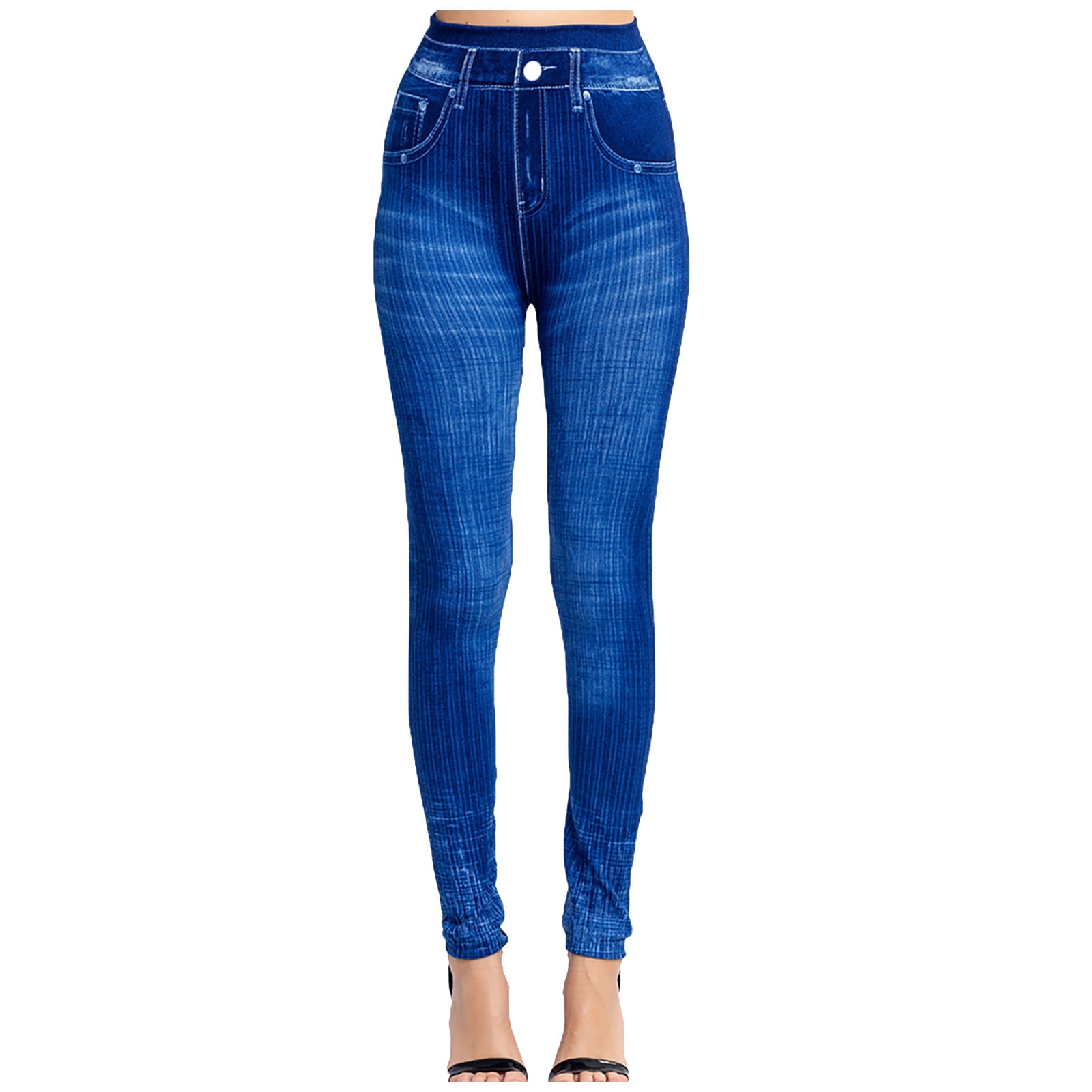 Leggings for Women Black Leggings Women Vertical Stripe Imitation Denim