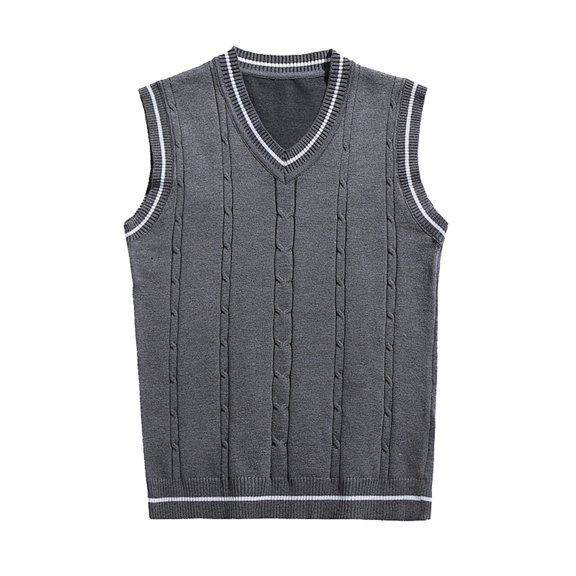 Puffer vest Men's Sleeveless Sweater Vest Striped Trim V Neck Pullover Vest