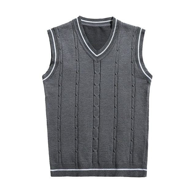 Kcodviy Men's Sleeveless Sweater Vest Light Weigh Jackets Striped Trim V Neck Jackets for Dad Pullover Vest Pointer Jacket Big and Tall Snow Jackets for Men Polyester Mens Jacket