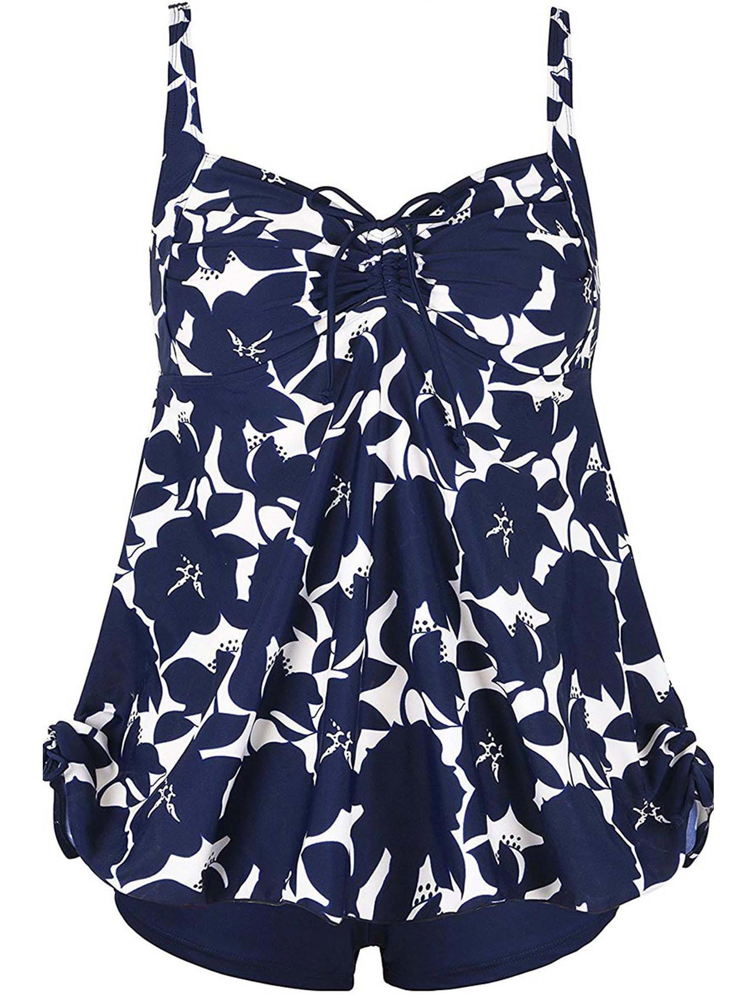 High Cut Swimdress Plus Size Tankini Swimsuits Floral Print