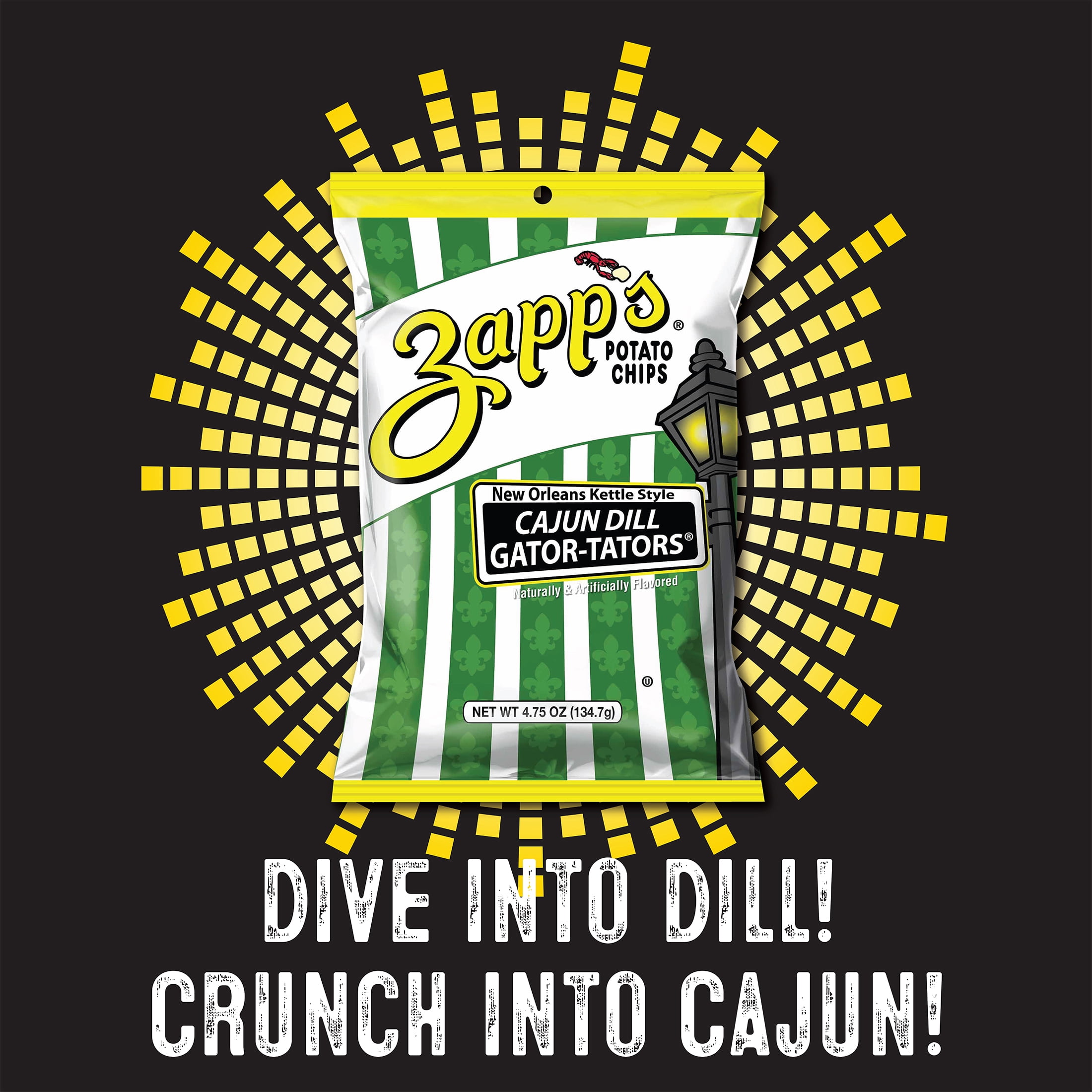 Zapp’s Cajun Dill Gator-Tators New Orleans Kettle Chips, 8 oz (9 Count)