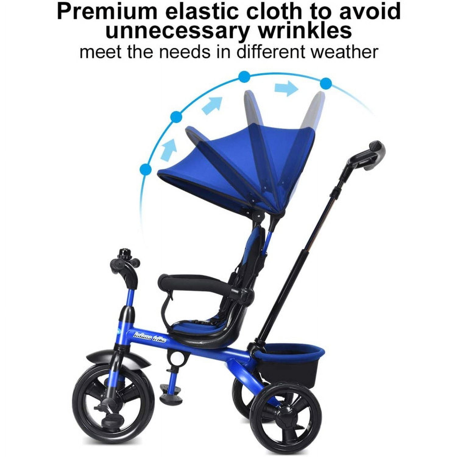 Barara King Travel Stroller,Baby Wagon,4-in-1 Kids Tricycle with Adjustable Push Handle-Blue