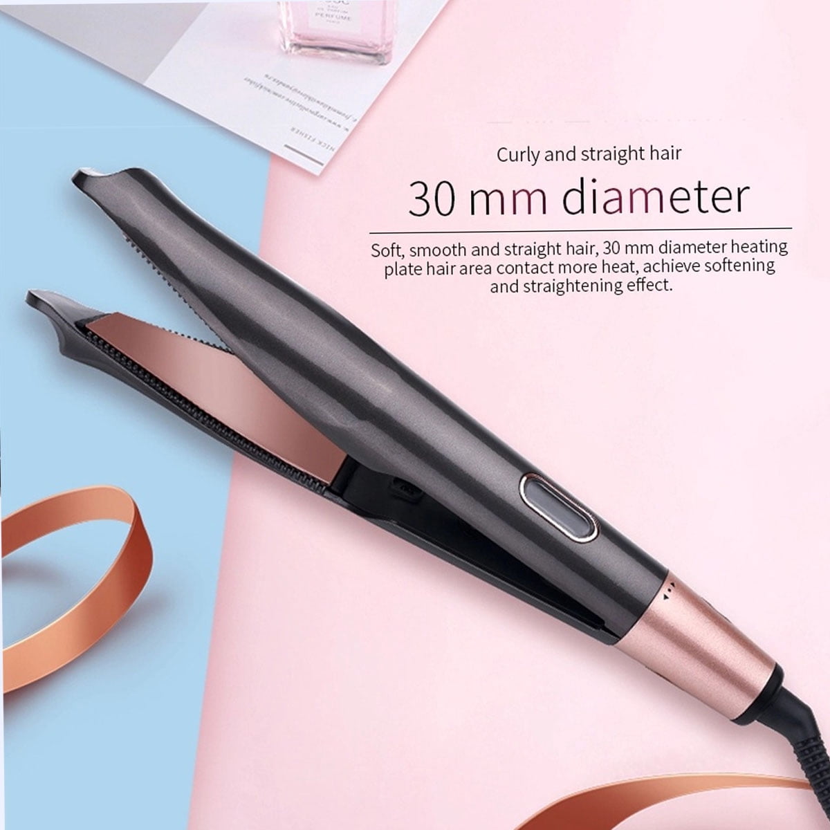 Auto Curling & Straightening Iron 2-in-1, Spiral Hair Curler with LCD Display, Tourmaline Ceramic Flat Iron Negative Ion Fast Heating for All Hair Types