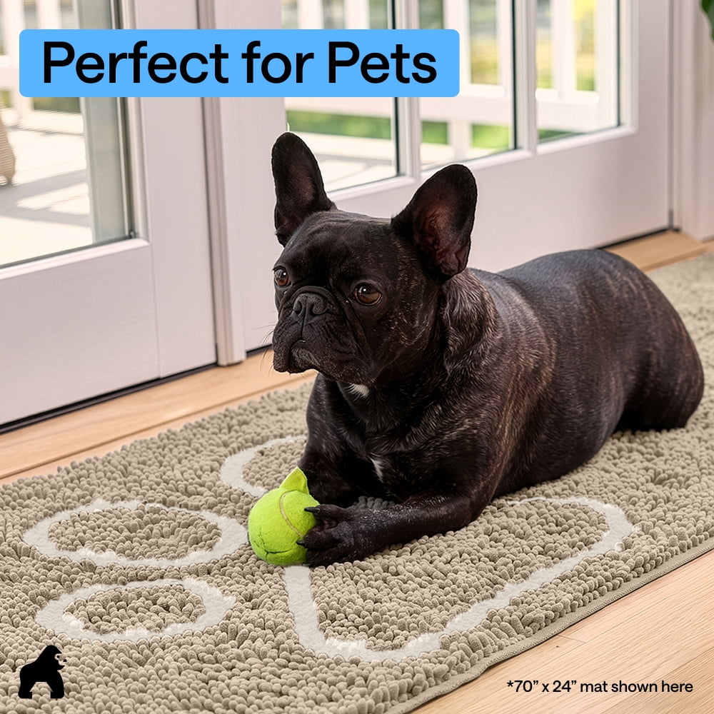GORILLA GRIP Ultra Absorbent Grippy Doormat for Muddy Dog Paws, 48x30 Machine Washable Soakstopper Rugs Cleaner Floors, Bed Mat for Dirty Dogs, Indoor Entrance Door Rug Pet Bed Mats Beige Ivory