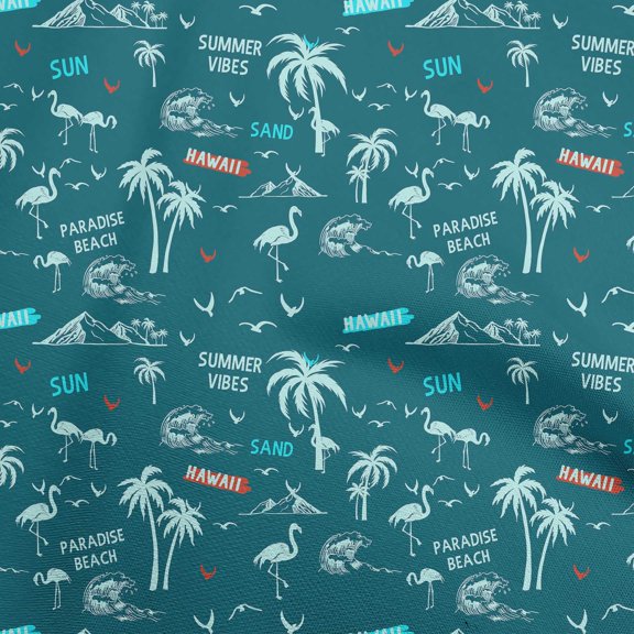 oneOone Viscose Chiffon Dark Teal Green Fabric Beach Hawai Quilting Supplies Print Sewing Fabric By The Yard 42 Inch Wide