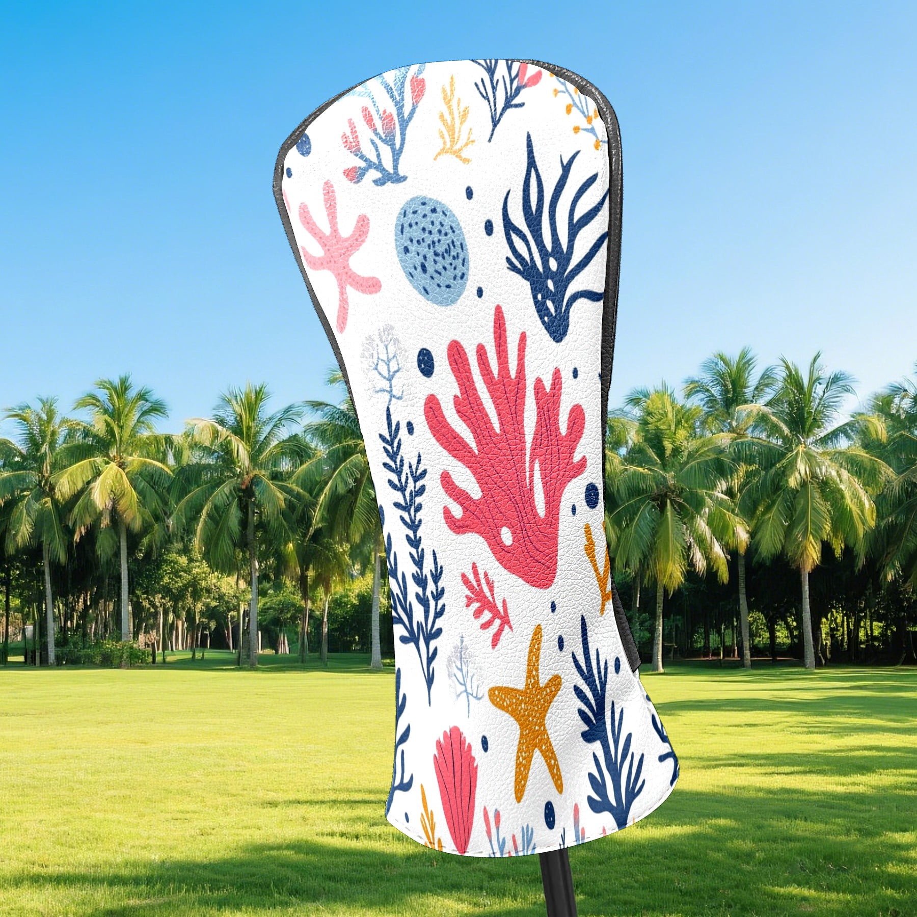 Golf Club Covers PU Leather Waterproof Head Covers for Fairway Woods Hybrids Graffiti Coral Reef