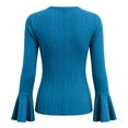thumbnail image 6 of CQONEPT Womens Ribbed Knit Bell Sleeve Tops Plain Slim Fit V Neck Blouses Dressy Casual Going Out Shirt Tees Daily Wear Work Office Fall Outfits M, 6 of 7