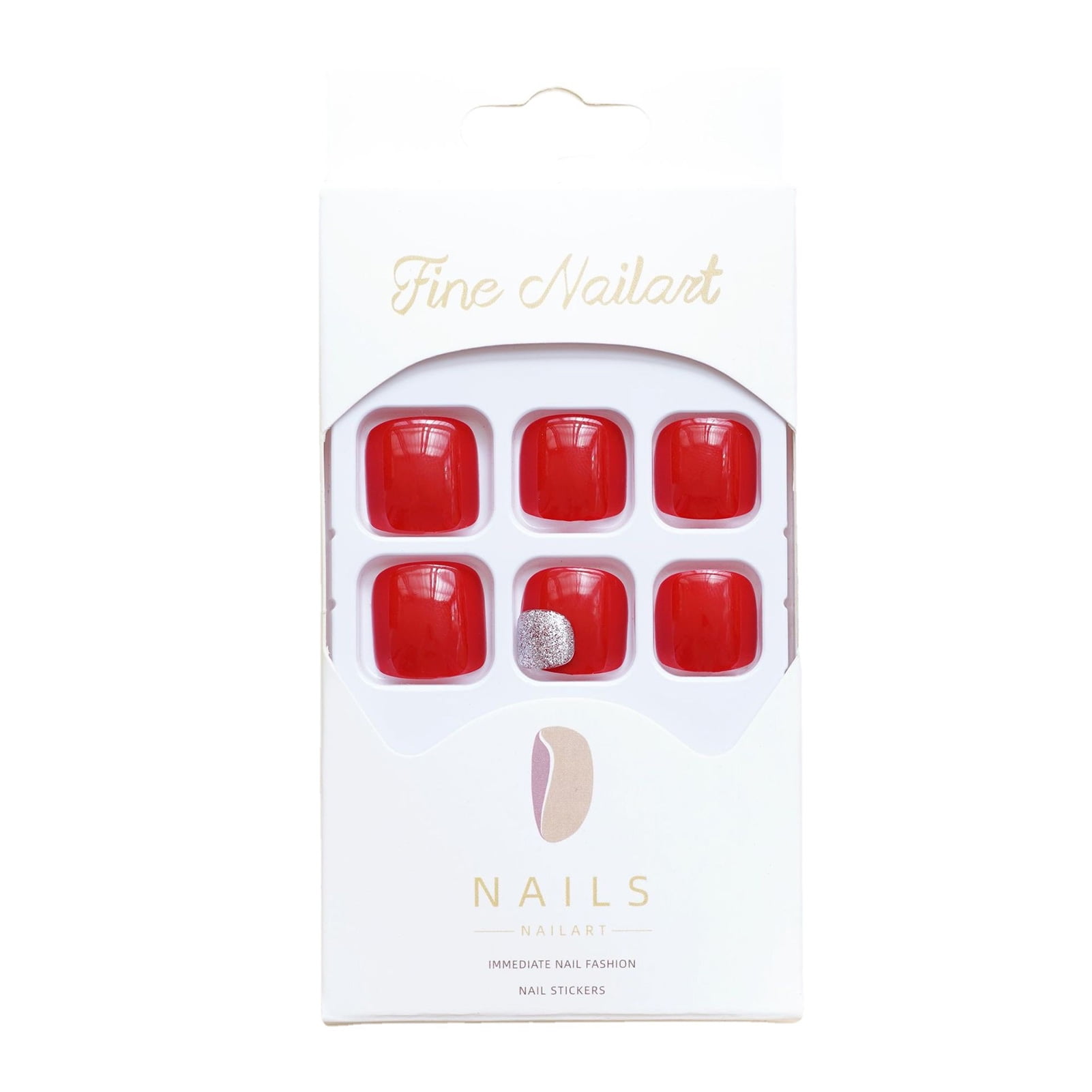 Removable GlueOn Fake Toenails Red False Toenails Set with