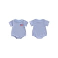 thumbnail image 2 of BemeyourBBs Newborn Baby Boys Girls 4th of July Outfit Waffle Knit Bubble Romper Patriotic Flag Embroidery Striped Print Short Sleeve Bodysuit Baby Infant Summer Clothes, 2 of 9