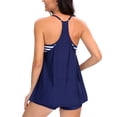 thumbnail image 3 of SWSMCLT Women's Cute Bathing Suit Modest 2 Piece Casual Backless Slimming Trendy Swimsuit Beach Ruched Padded Dark Blue XX-Large, 3 of 4