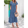 thumbnail image 3 of Vestido de verano KIRUNDO 2025 con cuello en V plisado azul XXL, 3 of 9