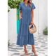 thumbnail image 3 of Vestido de verano KIRUNDO 2025 con cuello en V y manga corta con botón azul, 3 of 9