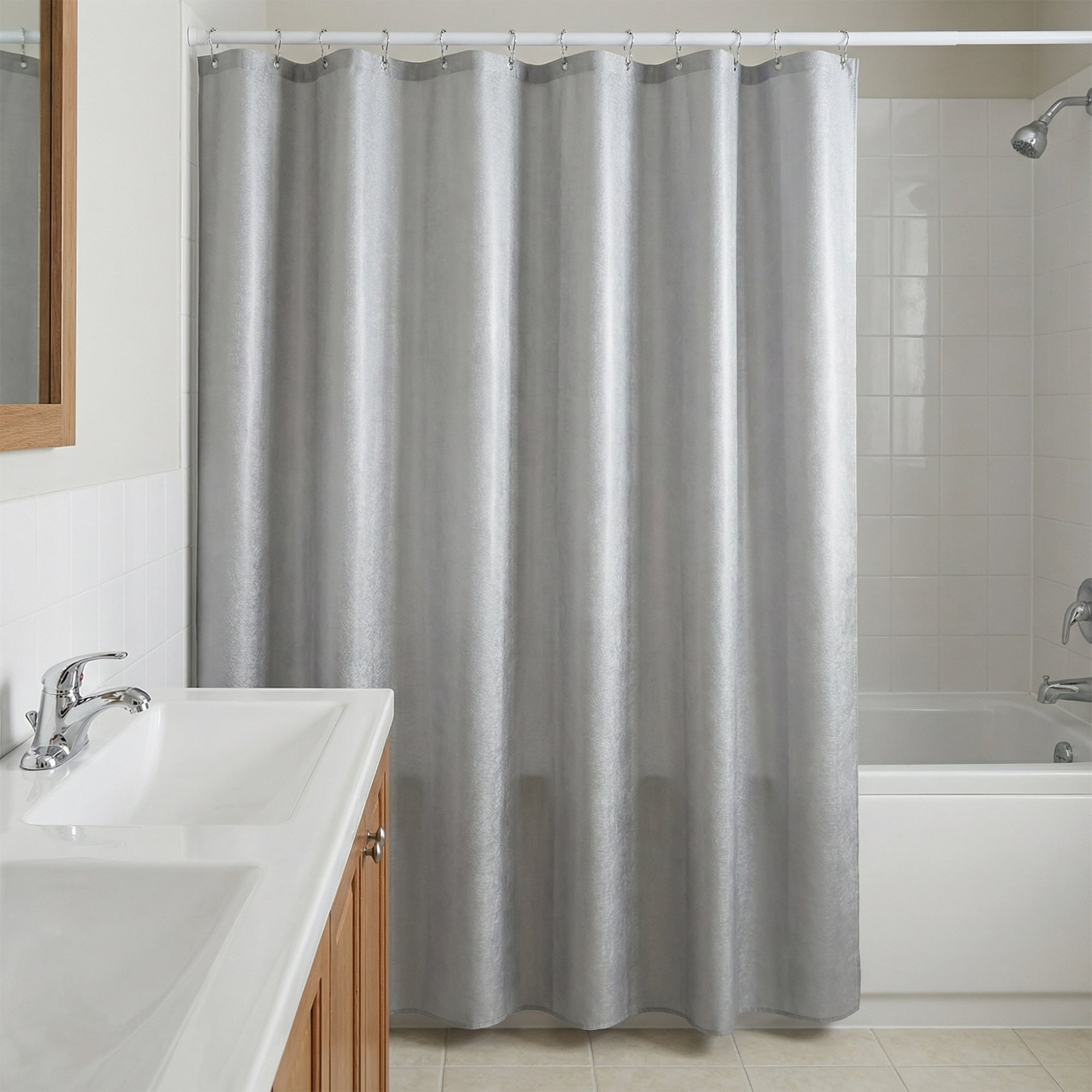 Unique Bargains Semi-Transparent Waterproof Bath Curtain with 12 Hooks Grey 71"W x 71"L