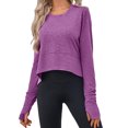 thumbnail image 3 of Long Sleeved Women Solid Athletic Crop Shirt Tee, 3 of 6