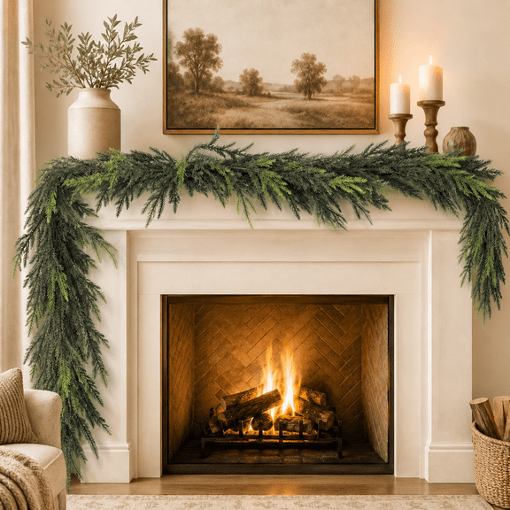 2 Pcs 6 Ft Christmas Garland,Artificial Norfolk Pine Garlands,Real Touch Winter Pine Garland,Artificial Greenery Garland for Table,Mantle,Indoor,Outdoor Christmas Decorations(Green)