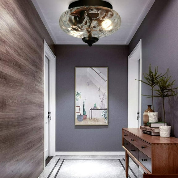 MONIPA 2 Light E26 40W Flush Mount Ceiling Light Fixture, Oval Pineapple Glass Shade Chandelier Light Pendant Lamp for Bedroom Living Room Dinning Room