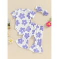thumbnail image 4 of CIYCuIT Baby Girls Cute Long Pants Sets 6M 12M 18M 24M Floral Print Short Sleeve Romper + Flare Pants + Bow Headband 3Pcs Infant Toddler Casual Summer 3Pcs Outfits, 4 of 9