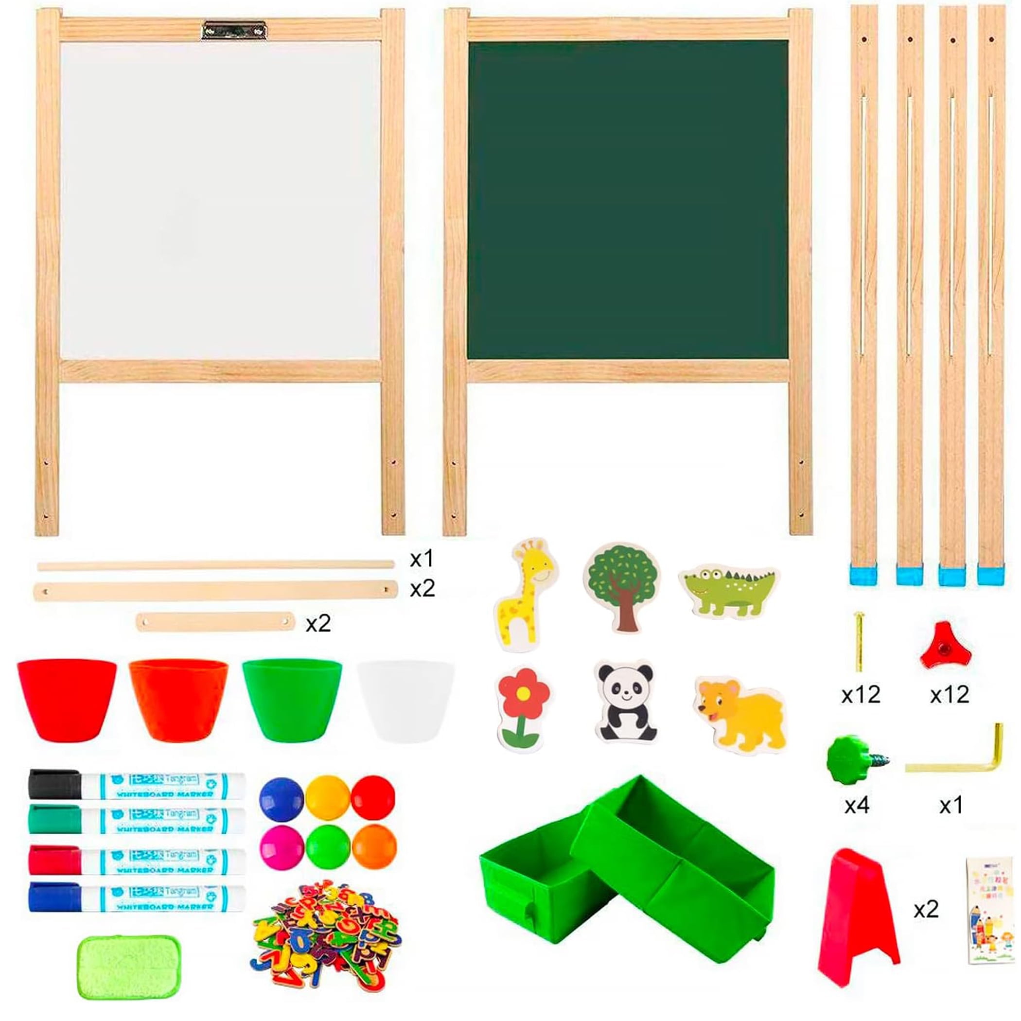 Kids Easel with Paper Roll Double-Sided Whiteboard & Chalkboard Standing Easel with Numbers and Other Accessories for Kids and Toddlers (t04), Size