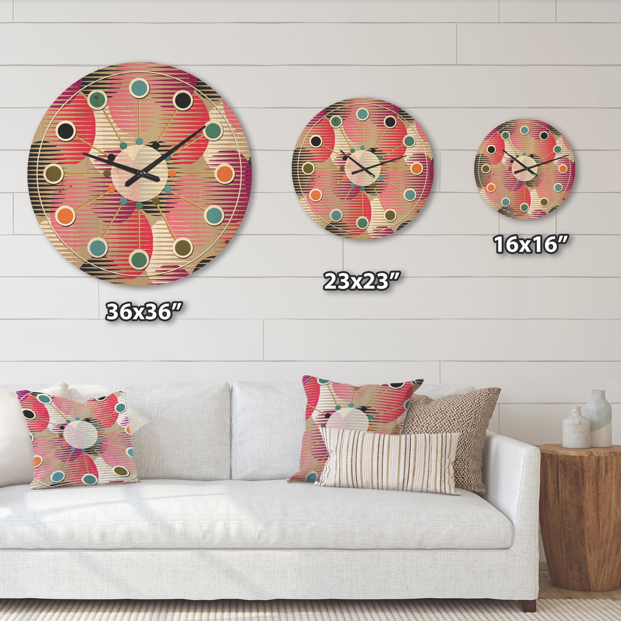 Designart 'Circular Retro Pattern VIII' Mid-Century Modern Wood Wall Clock