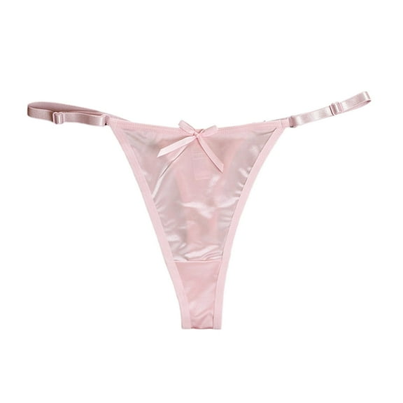 Xijirk Panties for Women,Satin Thong Panties Low Rise Adjustable Bow Detail Peach Enhancer Comfortable Lingerie,Womens Underwear,S,Light Pink