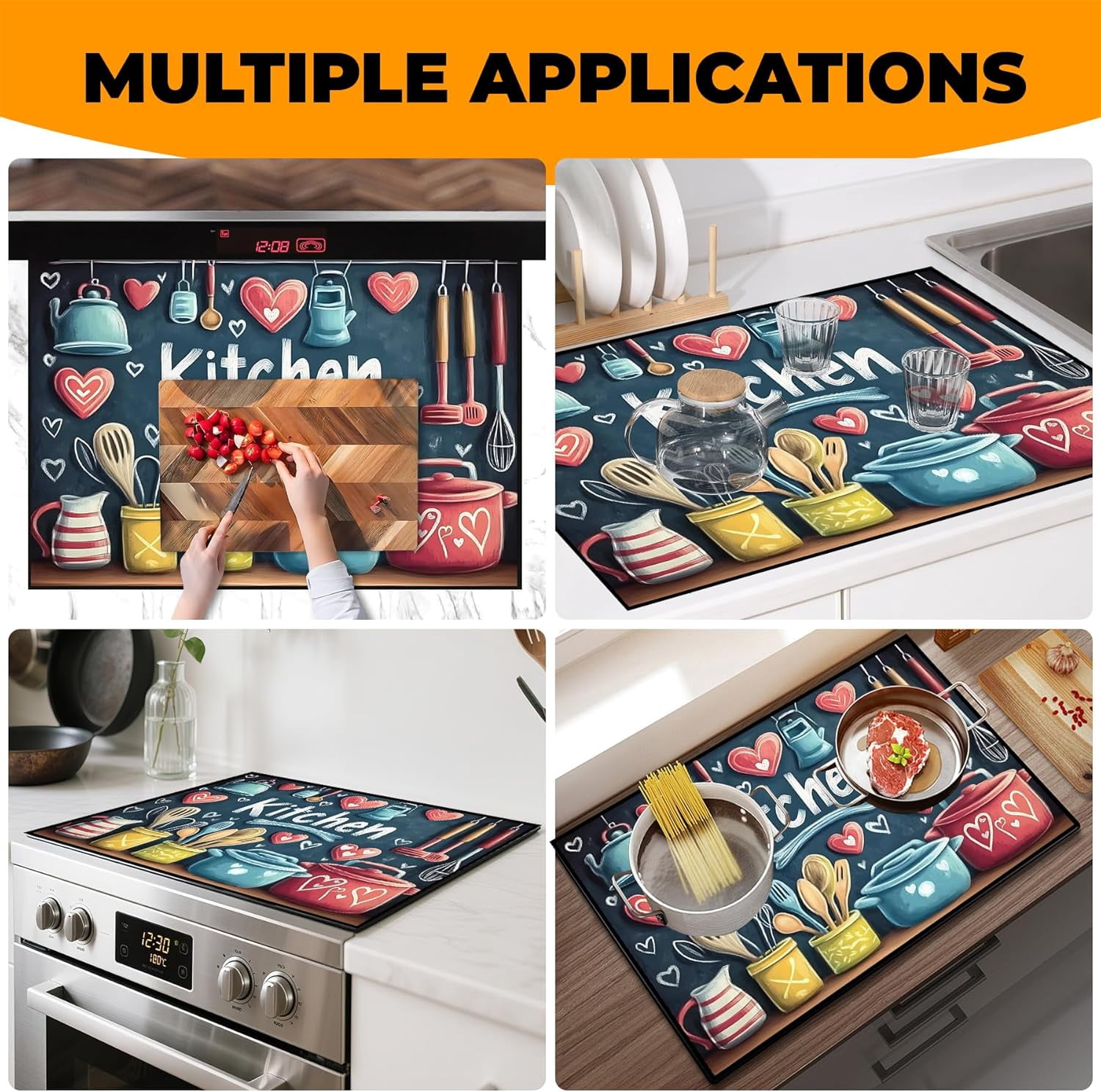 Heat-Resistant Glass Stove Top Cover with Anti-Slip Rubber Coating – Electric Stove Protector, Scratch-Resistant, Counter Space Decor Mat (Kitchen-Blue, 28.5"L x 20.5"W)