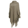 thumbnail image 2 of Women Poncho Sweater Turtleneck Solid Knit Pullover Cape Lightweight Shawl Wrap with Fringes, 2 of 9