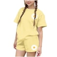 thumbnail image 2 of Amidoa Girls 2 Piece Outfits Summer Clothes Cute Floral Print Short Sleeve T-Shirt and Casual Shorts Kids Clothing Sets,Yellow Size 3T, 2 of 6