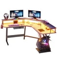 thumbnail image 3 of Dextrus L-Shaped Gaming Desk with Large Monitor Riser Stand, Corner Computer Desk with LED & Power Outlets, Carbon Corner Desk Table for Home and Work Place,Black, 3 of 12