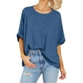thumbnail image 3 of TEMOFON Women Loose Tops for Summer Casual Short Sleeve Tshirts Fashion Crew Neck Shirts Solid Color Blue Basic Tee Plus Size S, 3 of 5