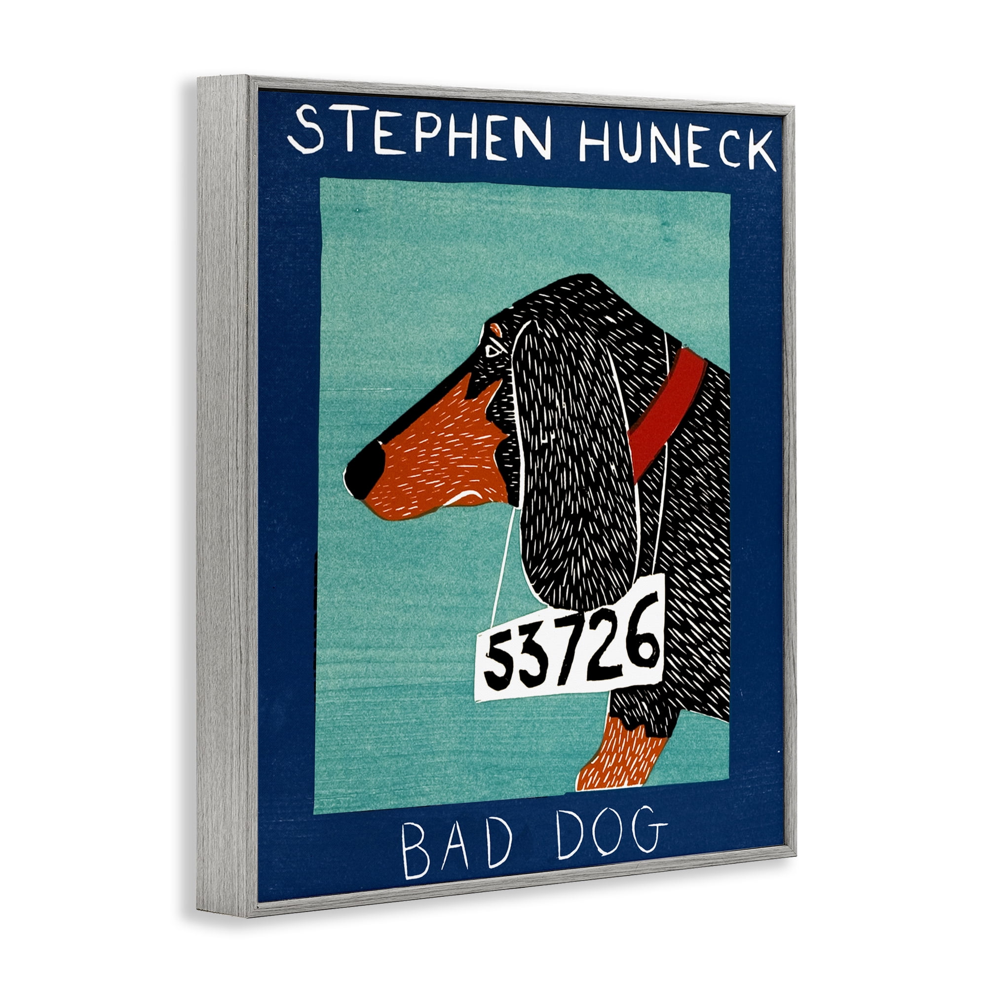 Bad Dog Dachshund Gray Framed Giclee Art, design by Stephen Huneck