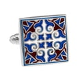 thumbnail image 2 of Gemelos elegantes con estampado floral romano esmaltado para hombre, azul y blanco, 2 of 3