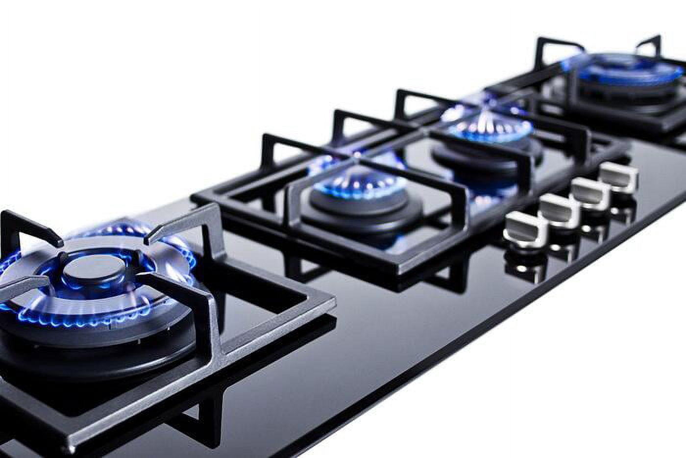 4-burner island gas-on-glass cooktop with sealed burners and cast iron grates