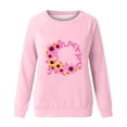 thumbnail image 4 of Trendy Breast Cancer Shirts for Women Long Sleeve Round Neck Pink Ribbon Print Tops Casual Loose Pullover Hoodie Top,Pink 1,L, 4 of 5