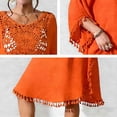 thumbnail image 4 of Women Round Neck Short Sleeves Beach Cover Up Summer Hollow Out Dress Solid Beach Cover Up Bikini Swimwear Coverup Wraps for Women, 4 of 5