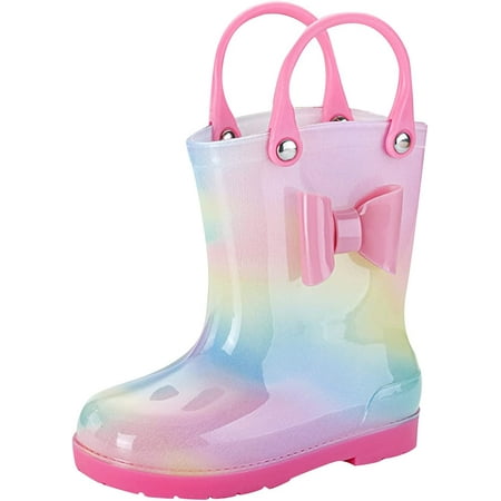

QWZNDZGR Baby Waterproof Rain Boot PVC Catoon Cute Rain Boot Rubber Cute Animal Printed with Easy-On Handles Easy to Clean