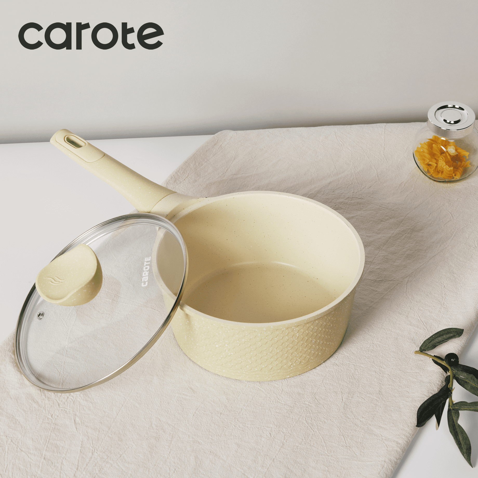 Carote 7-Piece Nonstick Pots and Pans with Lids, Induction Kitchen Cookware Set, Easy to Clean, Green