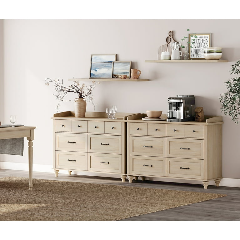 Set of 2 Dressers with 12 Drawers, Wooden Kids Dresser for Kids Room Living Room, Beige