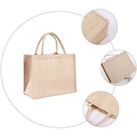 Toyandona Khaki Burlap Tote Bag Waterproof Jute Shopping Pouch Lightweight Portable Storage