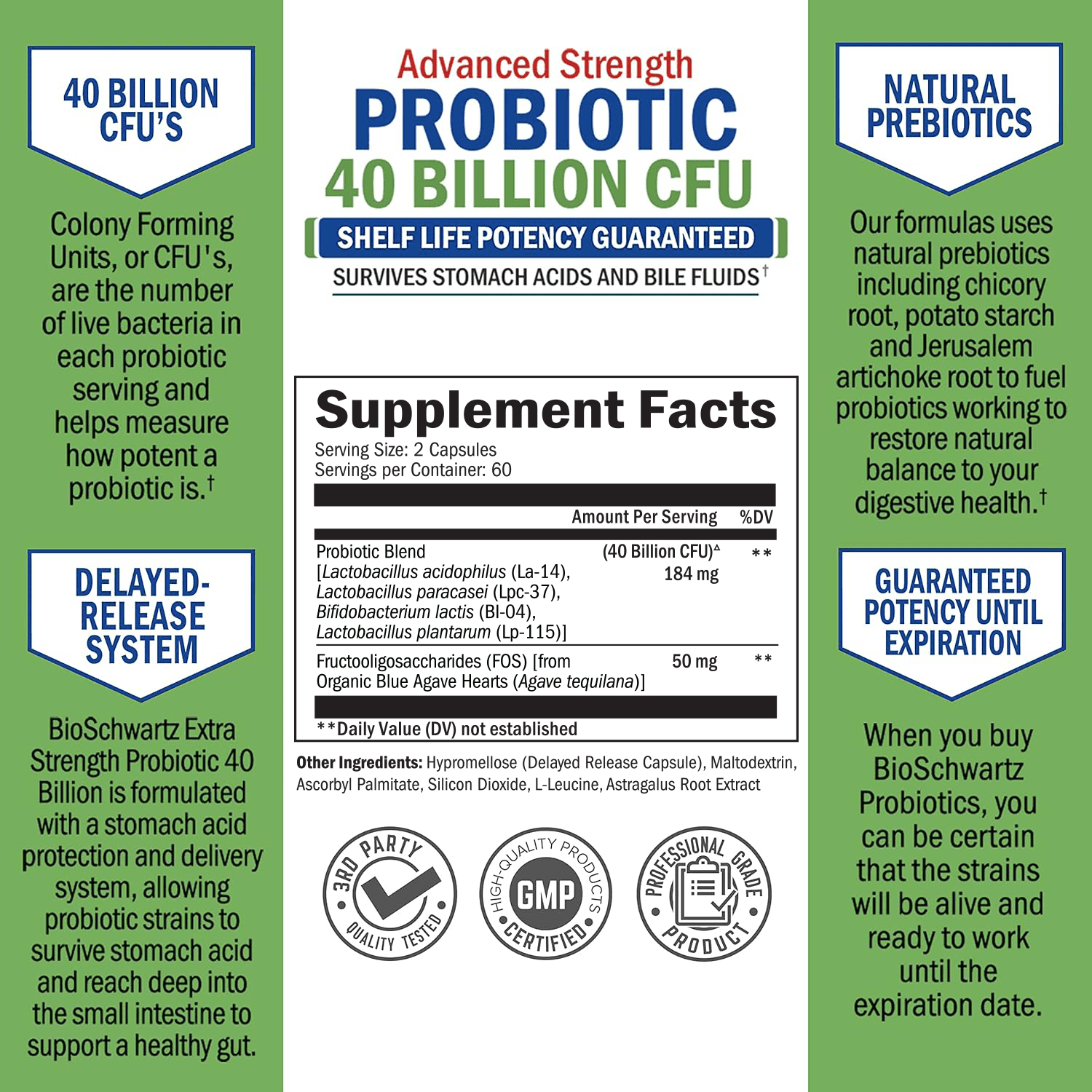 Bioschwartz Daily Probiotic Supplement 40 Billion CFU, 120 Ct