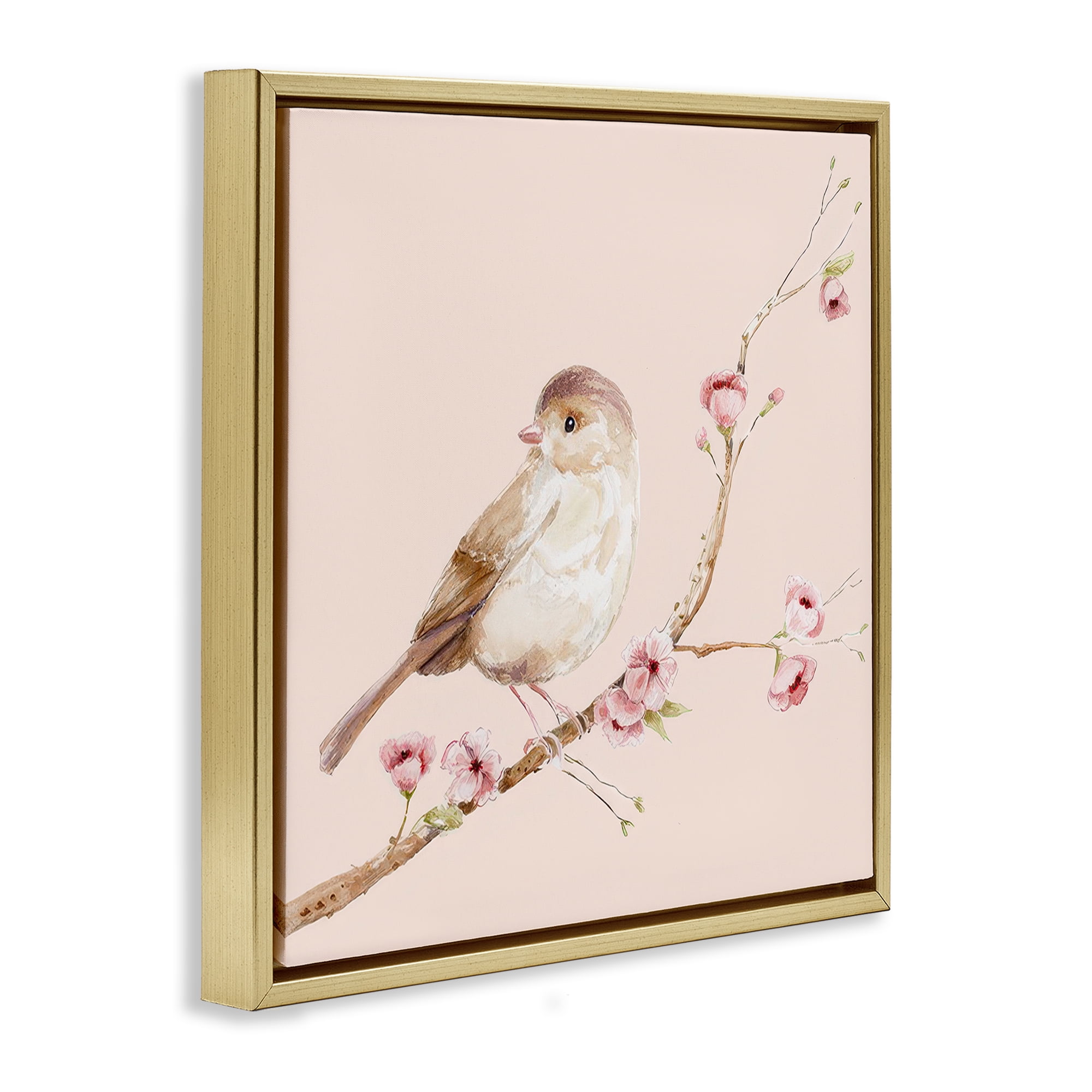 Sweet Brown Bird Perched Gold Framed Floater Canvas Wall Art, design by Lisa Wehmeyer