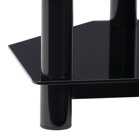 CorLiving - Black Gloss TV Bench with Open Shelves for TVs up to 85" - Black