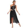 thumbnail image 2 of Aiihoo Women Lyrical Dance Dress One Shoulder Mesh Contemporary Dance Dress Asymmetrical Chiffon Skirt Black M, 2 of 7