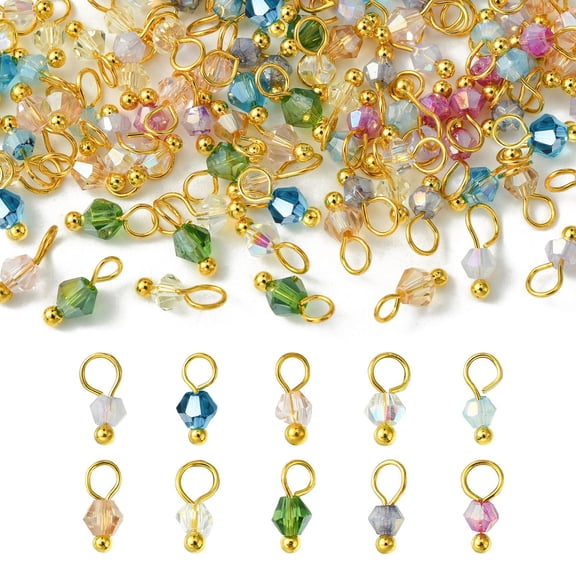 DanLingJewelry 100pcs Random Faceted Glass Charm Crystal Bicone Drop Charms Bicone Charms for Jewelry Making Bracelets Necklace Earrings Bulk