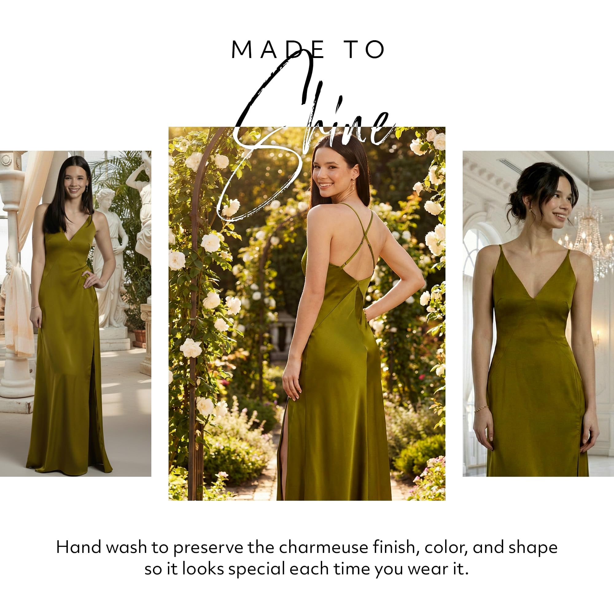 Kirablend Esme Charmeuse Plunge-Neck Seamed A-Line Gown
