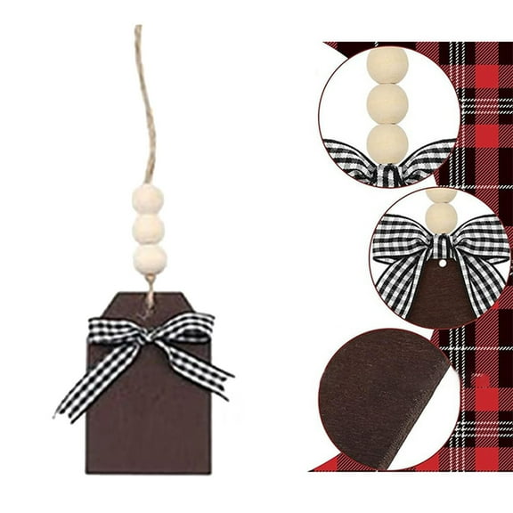 Christmas Wood Stocking Name Tags DIY Stocking Signs Personalized Farmhouse Stockings Name Tag with Buffalo Check Bows for Christmas Closet Xmas Hanging Decoration(Dark Color 1 Pie
