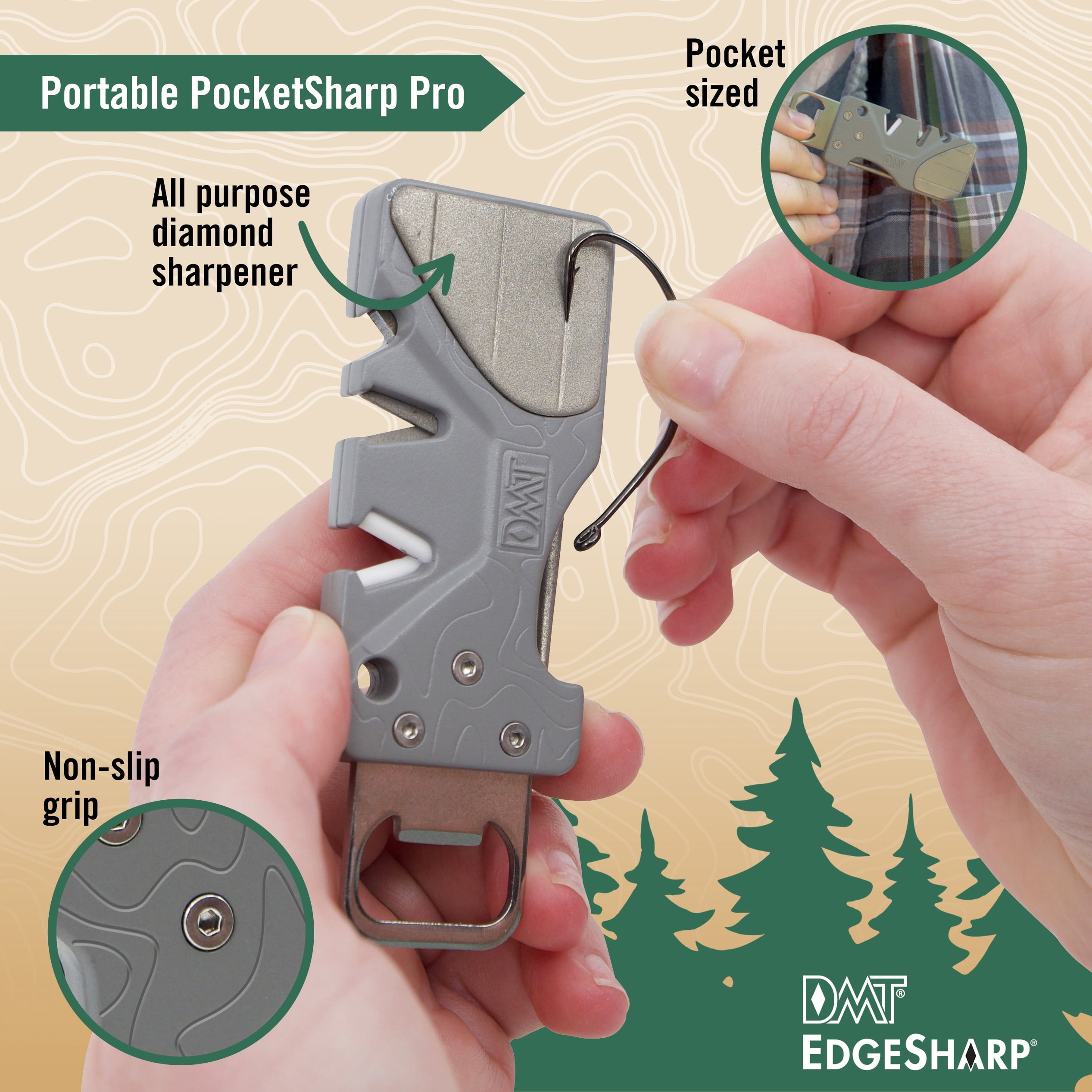 DMT PocketSharp Pro Multi-Stage Diamond Sharpener for Knives, Outdoor Use with Bottle Opener