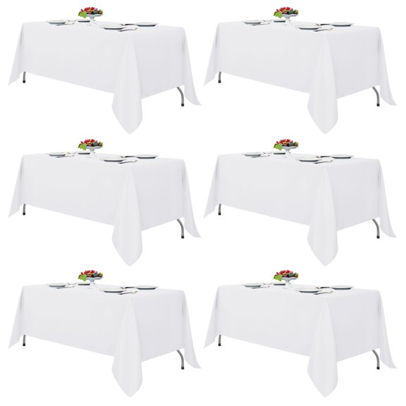 Manteles ajustables de poliéster blanco para mesas rectangulares, paquete de 6