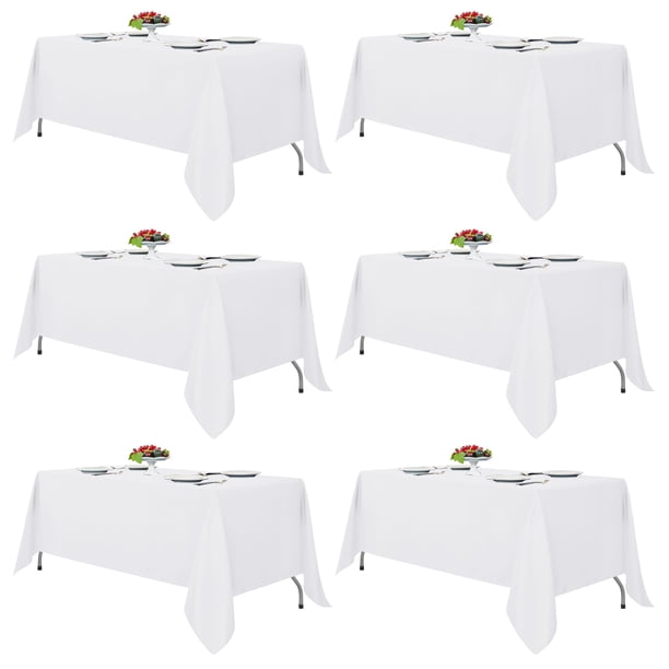 Manteles ajustables de poliéster blanco para mesas rectangulares, paquete de 6
